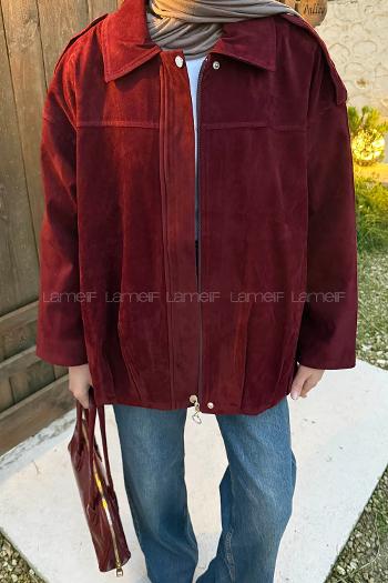 Lamelif Omuz Apoletli Süet Mont Bordo