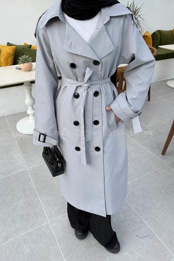 Gray Reglan Sleeveless Arm Without Accessories Poplin Fabric Trench Coat