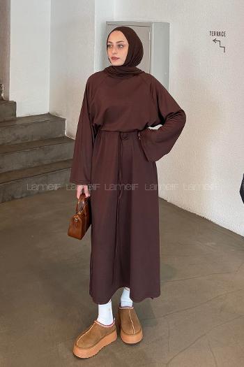 Lamelif Bağlama Detaylı Elbise Acı Kahve