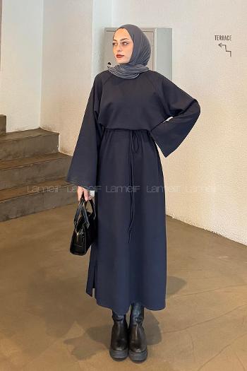 Lamelif Bağlama Detaylı Elbise Antrasit