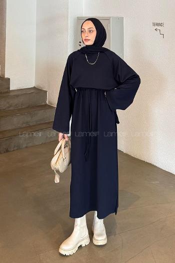 Lamelif Bağlama Detaylı Elbise Lacivert