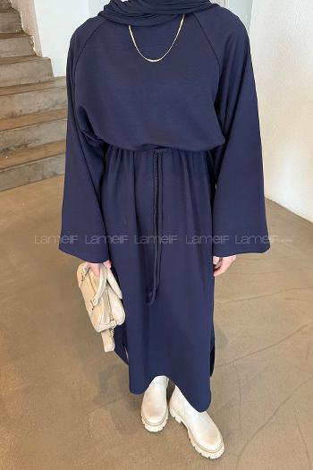 Lamelif Bağlama Detaylı Elbise Lacivert