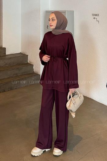 Lamelif Bağlama Detaylı Oysho Takım Mürdüm Bordo