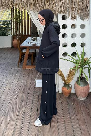 Black Hood Neck Long Arm Cotton Regular Trousers Comfortable Suit