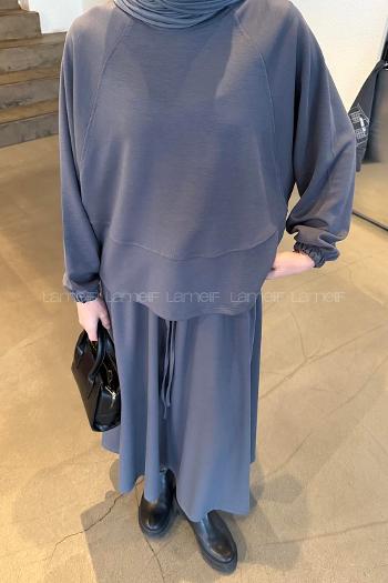 Lamelif Kol Manşet Lastikli Etekli Takım Antrasit