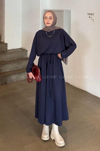 Lamelif Kol Manşet Lastikli Etekli Takım Lacivert