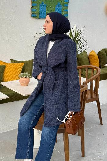 Lamelif Kuşaklı Kaban Lacivert