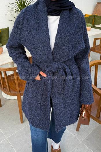 Lamelif Kuşaklı Kaban Lacivert