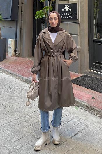 Lamelif Balon Kol Trençkot Haki