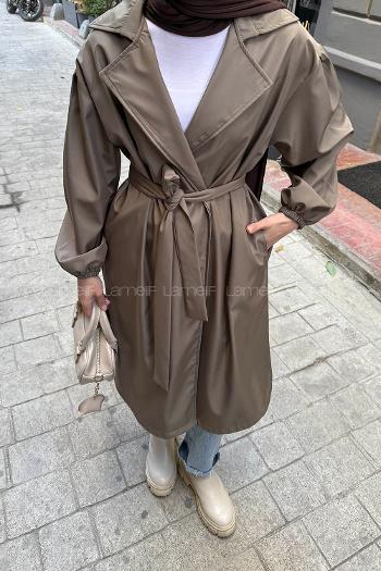 Lamelif Balon Kol Trençkot Haki