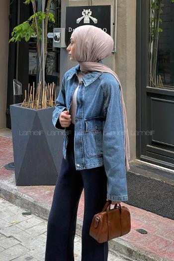 Lamelif Çıtçıtlı Denim Ceket Kot Mavisi