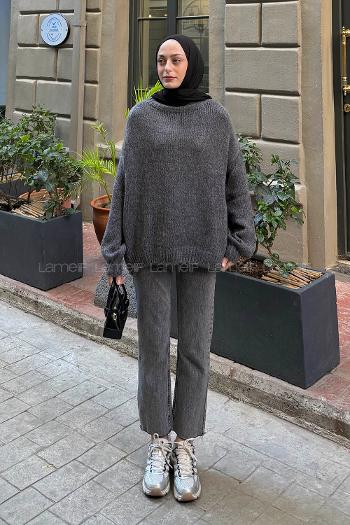 Lamelif Dik Yaka Balon Kazak Antrasit