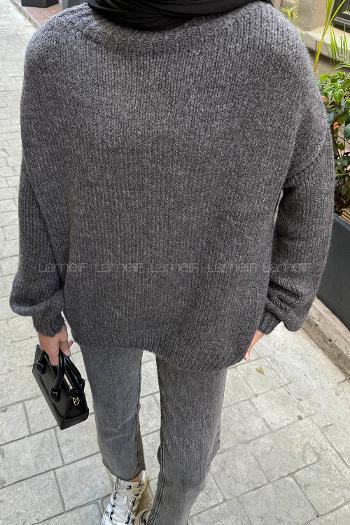 Lamelif Dik Yaka Balon Kazak Antrasit