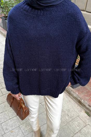 Navy Blue Neckband Long Arm Jumper