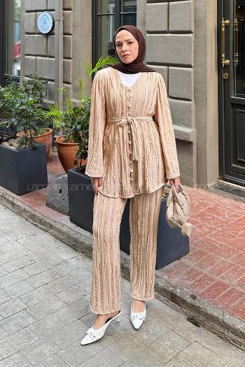 Lamelif Fırfırlı İkili Takım Bej