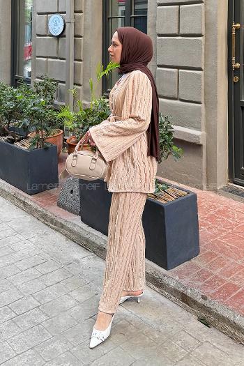 Lamelif Fırfırlı İkili Takım Bej