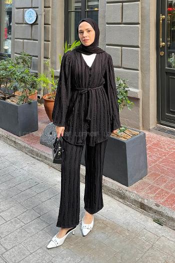 Lamelif Fırfırlı İkili Takım Siyah