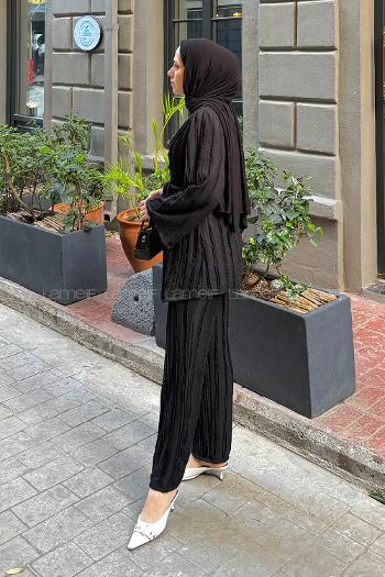 Lamelif Fırfırlı İkili Takım Siyah