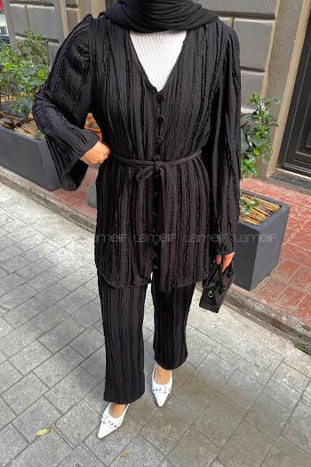 Lamelif Fırfırlı İkili Takım Siyah