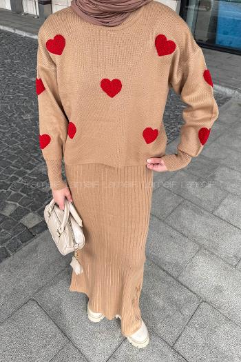 Lamelif Kalpli Triko Takım Camel