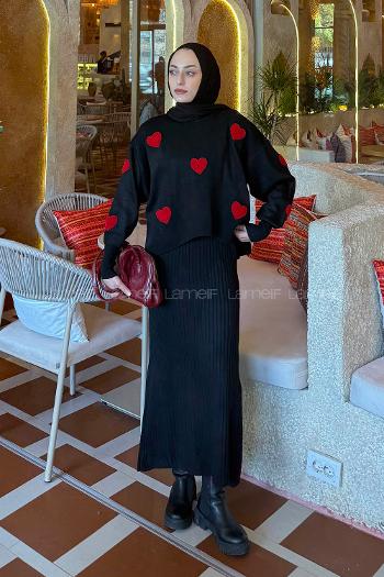 Lamelif Kalpli Triko Takım Siyah