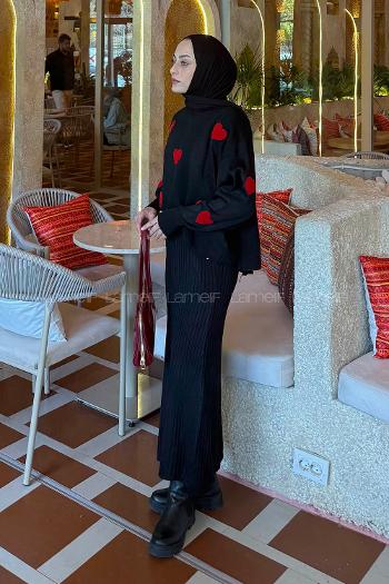 Lamelif Kalpli Triko Takım Siyah