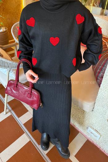 Lamelif Kalpli Triko Takım Siyah