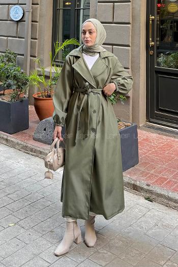Green Long Arm Polyester Trench Coat