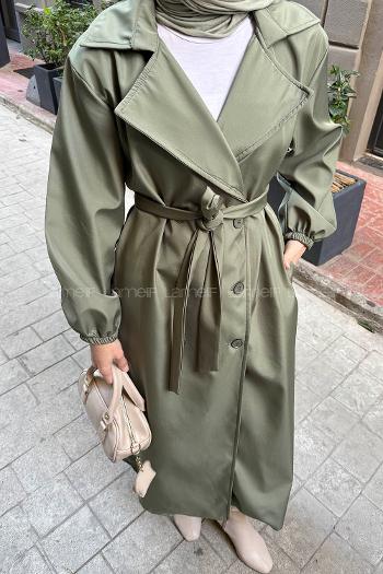 Green Long Arm Polyester Trench Coat