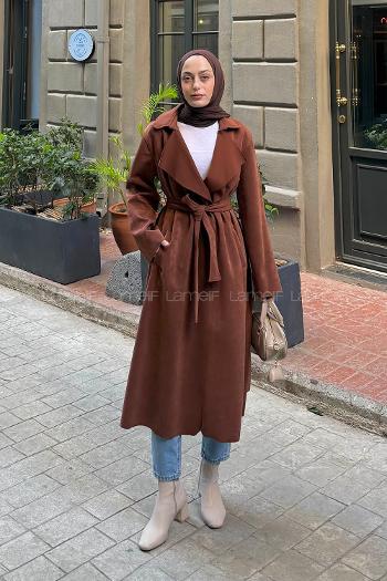 Lamelif Serbest Yaka Kaban Kahverengi