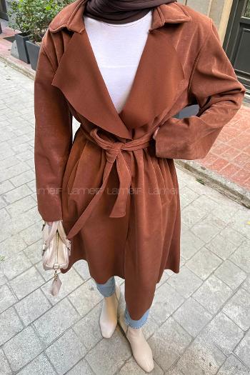 Lamelif Serbest Yaka Kaban Kahverengi