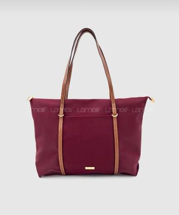 Lamelif Şeritli Shopper Kadın Omuz Çantası Bordo