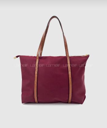 Lamelif Şeritli Shopper Kadın Omuz Çantası Bordo