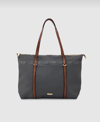 Lamelif Şeritli Shopper Kadın Omuz Çantası Gri