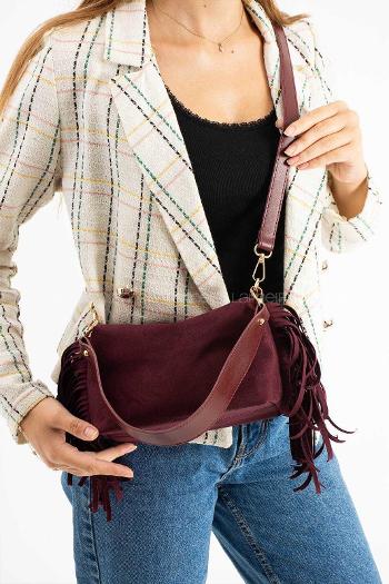 Lamelif Süet Püsküllü Kadın Omuz Çantası Bordo