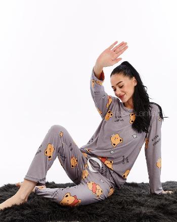 Lamelif Ayıcıklı Pijama Takımı Gri