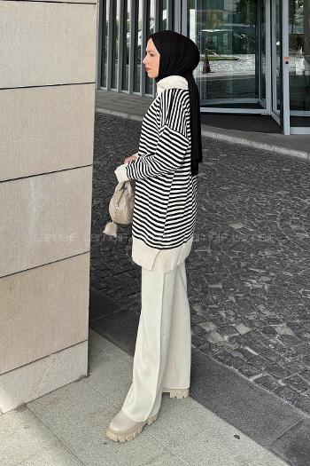 Cream Turtle Neck Long Arm Knitwear Regular Trousers Comfortable Suit