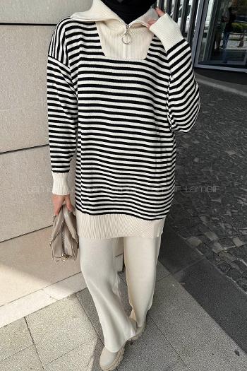 Cream Turtle Neck Long Arm Knitwear Regular Trousers Comfortable Suit