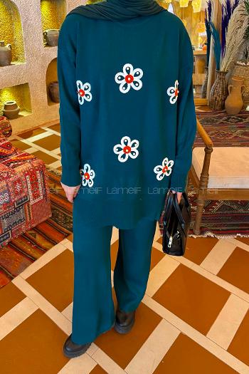 Emerald Green Crew Neck Long Arm Acrylic Regular Trousers Comfortable Suit