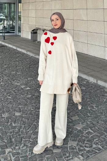 Lamelif Kalpli Triko Takım Krem