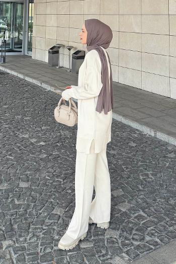 Lamelif Kalpli Triko Takım Krem