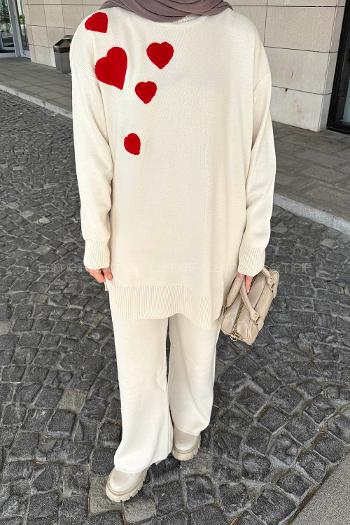 Lamelif Kalpli Triko Takım Krem