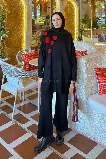 Lamelif Kalpli Triko Takım Siyah