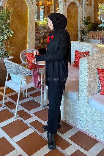 Lamelif Kalpli Triko Takım Siyah