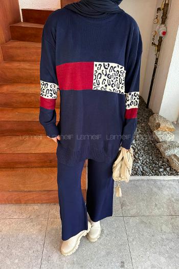 Lamelif Desenli Triko Takım Lacivert
