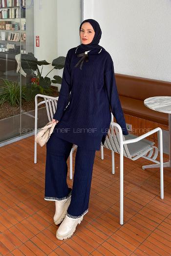 Lamelif Kurdela Detaylı Triko Takım Lacivert