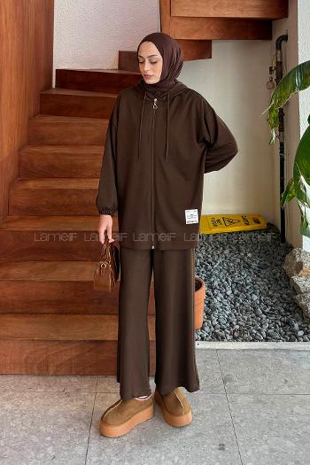 Lamelif Arma Detaylı İkili Takım Acı Kahve