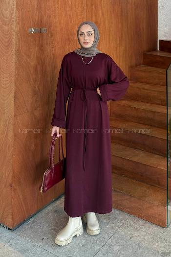 Lamelif Bağlama Detaylı Elbise Bordo