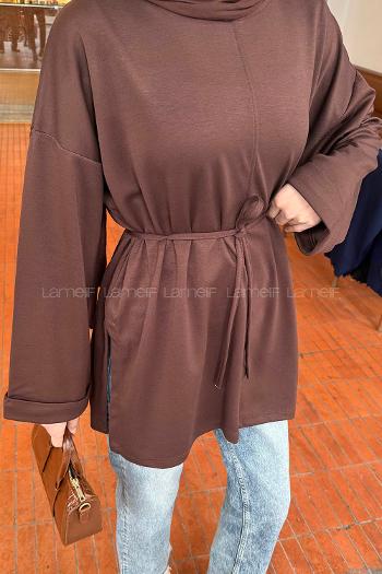 Lamelif Bağlama Detaylı Sweat Acı Kahve