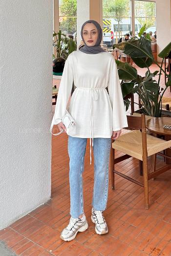 Lamelif Bağlama Detaylı Sweat Beyaz